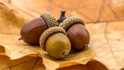 Acorns on Autumn Leaf - A Study in Fall Colors and Textures.