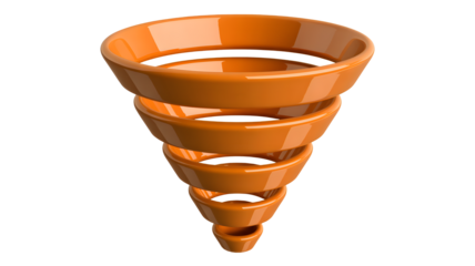 Dynamic orange funnel layers attract attention, providing a unique structure for data visualization or abstract design projects, inspiring creativity and innovation