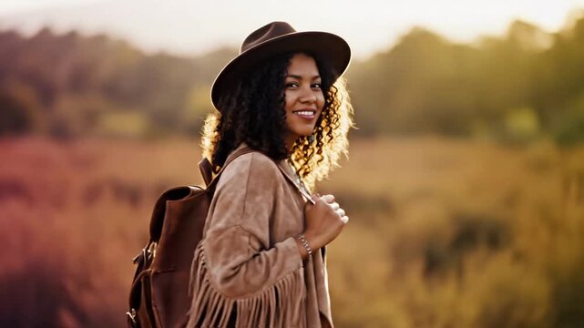 Earthy traveler adorned with turquoise jewelry