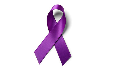 A single purple awareness ribbon loops gracefully on a white background, with subtle shading softly