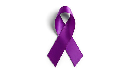 Purple awareness ribbon on white background, looped symbol of support and remembrance. Always there