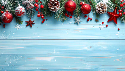 Christmas Decoration on Blue Wood