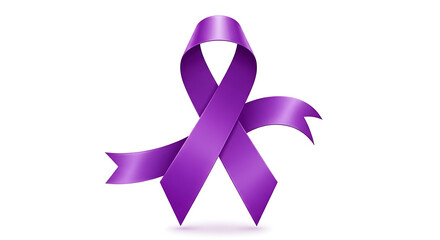 Purple awareness ribbon on white background, looped gracefully, symbolizing support and solidarity.