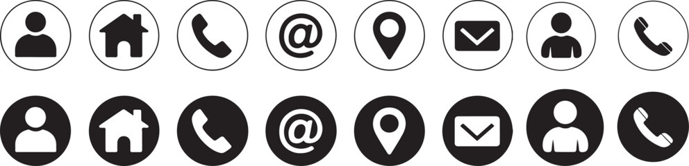 Business Card Icon Set | Contact Information Symbols Vector Illustration