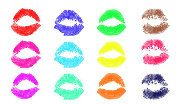 Collection lipstick kiss prints with colors isolated on transparent backdrop art - Powered by Adobe