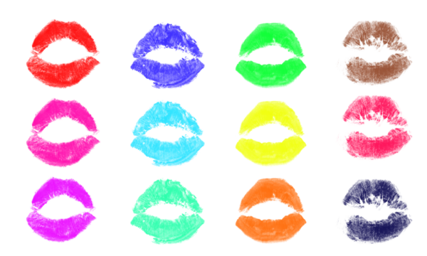 Collection lipstick kiss prints with colors isolated on transparent backdrop art