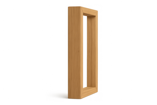 Rectangular wooden frame on transparent background for object display or decorative elements