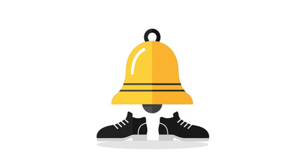 A whimsical illustration of a golden bell with black shoes, suggesting movement and anthropomorphism.