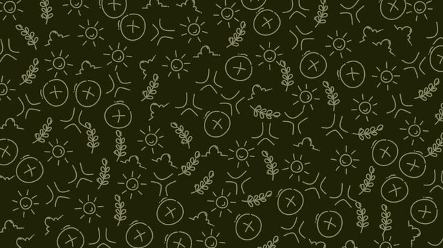 Detailed botanical pattern featuring abstract plant and sun motifs, perfect for nature-inspired designs, textiles, wallpapers, or creative background elements