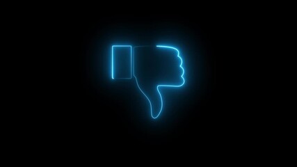 Neon dislike icon animation on black background, glowing thumbs down symbol, social media reaction motion, futuristic UI design, digital feedback button, modern interface graphic concept - Powered by Adobe