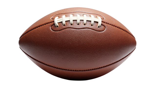 Realistic American football on white background, professional studio lighting, detailed leather texture, symbol of sport, game, and athletic energy, PNG File
