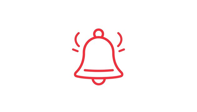 A simple, red outline of a bell icon, emitting sound waves, centered on a white background. Represents a notification