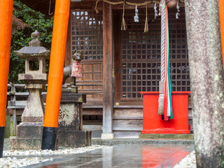 雨に濡れた稲荷神社の参道