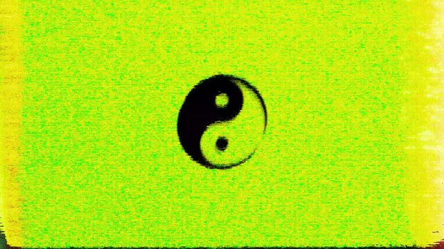 Yin Yang symbol spinning animation with distortions and glitch effects