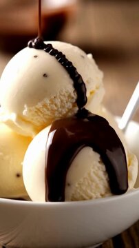 ice cream with chocolate sauce