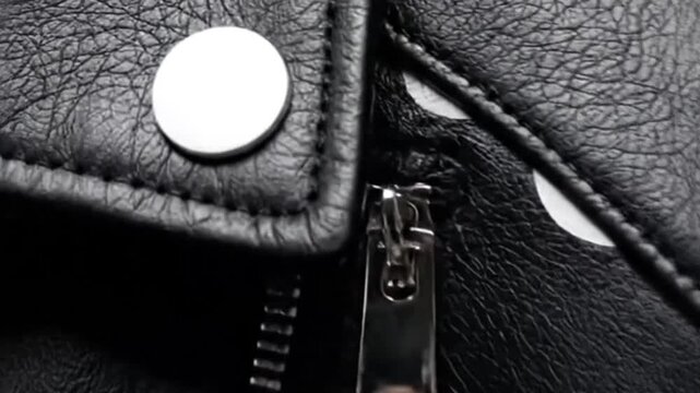Leather jackets zipper gleams button accents shine
