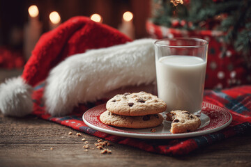 Santa’s Hat with a Plate of Milk and Cookies on Christmas Eve