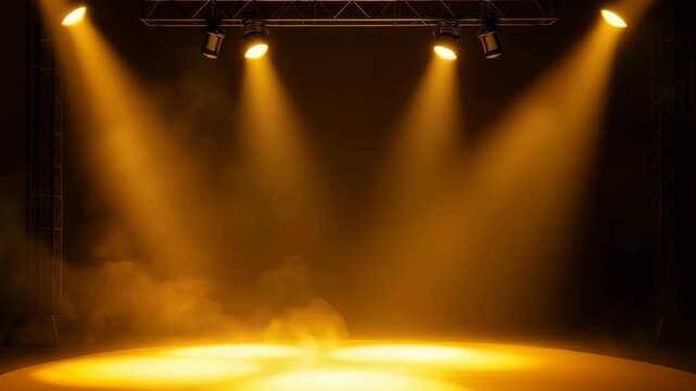 Stage Lighting With Smoke Effects And Spotlight Beams In Orange Tones For Performance Ambiance