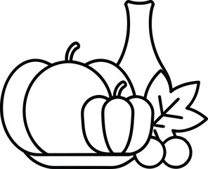 Autumn Harvest Meal Line Art Transparent Background