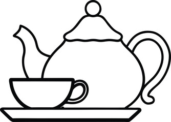 British Afternoon Tea Line Art Transparent Background