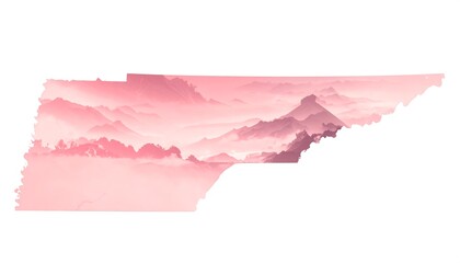 Tennessee Landscape Watercolor Art - Pink Mountain Range Illustration.