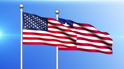 United States and Lesotho Flag Waving on Pole Seamless Loop