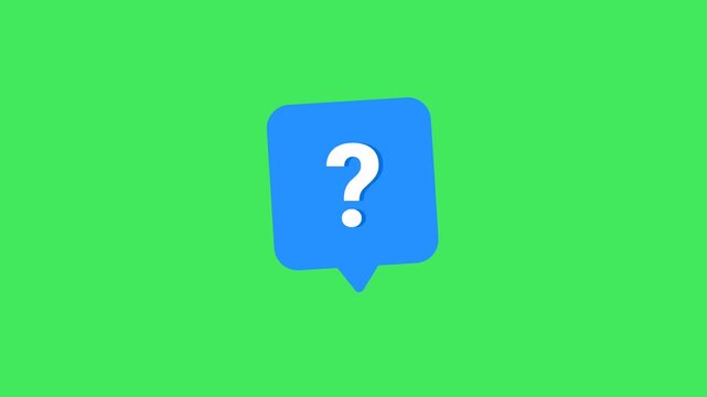 Animation of question mark icon in blue speech bubble on green screen background