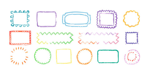 Collection of vibrant crayon frames, perfect for adding a whimsical and creative touch to designs and presentations with diverse shapes