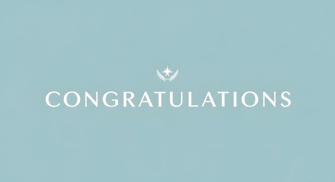 A simple and elegant congratulatory message displayed on a light blue background with a decorative emblem at the top