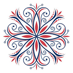 Intricate Red and Blue Floral Mandala Design on White ornament decorative