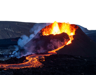 Explosive Volcano Eruption with Fiery Lava and Dense Ash Plume, Realistic Cutout PNG