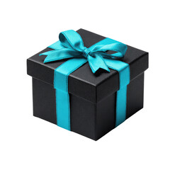 Obraz premium Wrapped black box with blue ribbon, on black