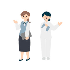 案内をする看護師と病院受付スタッフ