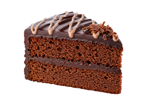 Piece of delicious chocolate sponge cake on transparent background