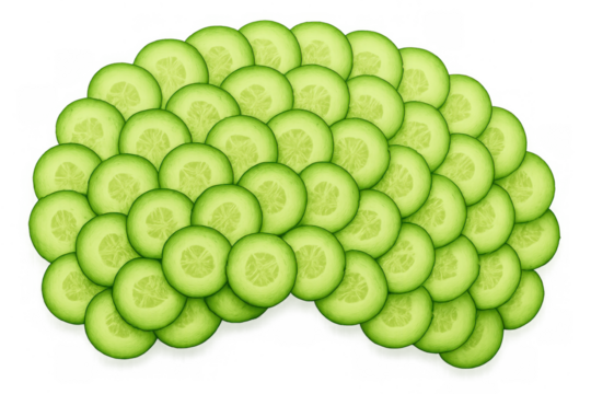 Cucumber slices forming a human brain shape, symbolizing healthy eating, nutrition, and brain food for mental well-being
