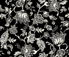 seamless connecting White floral print pattern with black background floral print pattern pattern