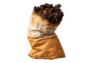 Cigarette butt showing toxic waste and filtered trash representing addiction, health risk, and pollution on a transparent background