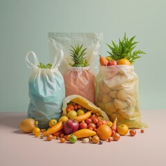 Sustainable Food Presentation on Pastel Background