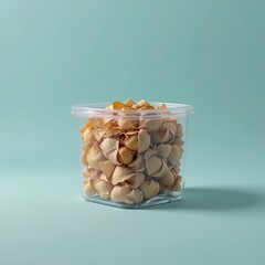 Fortune Cookies in a Clear Container, Indoor Setting, Still Life Composition, Minimalist Background