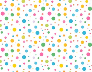 Cheerful, colorful polka dot pattern on a white background, varying in size and arrangement
