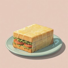 Delicious Sandwich Creation, Food Art, Kitchen, Illustration, Minimalist Setting, Aesthetic Viewpoint, Culinary Concept