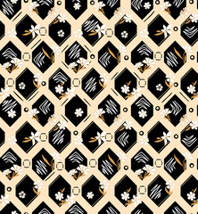 seamless geometric  and floral motif  print pattern with beautiful detailing of elements mix geometric and floral 
