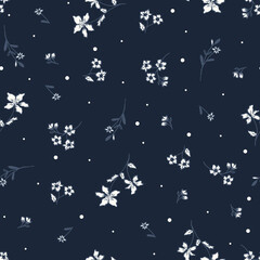 seamless black and white colour abstract floral print pattern with cute beautiful abstract small floral motif 
