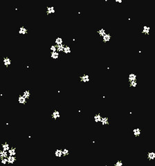 seamless black and white with green leaves beautiful abstract print pattern with beautiful small cute flowers motif 