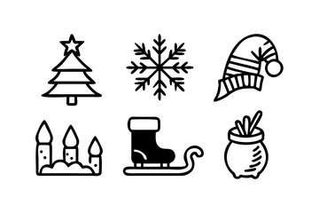 Christmas icons featuring tree, snowflake and more