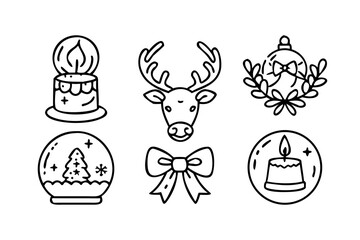 Christmas icon set with festive decorations