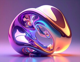 Abstract iridescent metallic sculpture with swirling internal forms