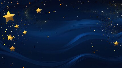 Magical golden stars twinkle against a deep blue, swirling night sky creating a dreamy, whimsical backdrop for any project.