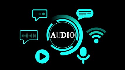 Audio technology concept with communication and audio icons on black background sound voice - Powered by Adobe