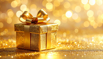 Golden Gift Box with Bokeh Lights